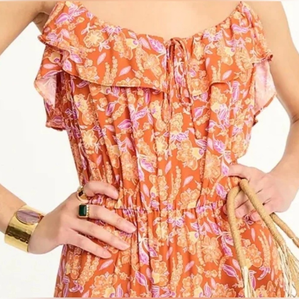 J. Crew Orange and Purple  Ruffled Tiered Maxi Sundress Small - Picture 2 of 10